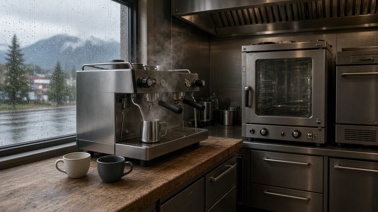 Espresso machine and steamer setup in a Lower Mainland café or commercial kitchen