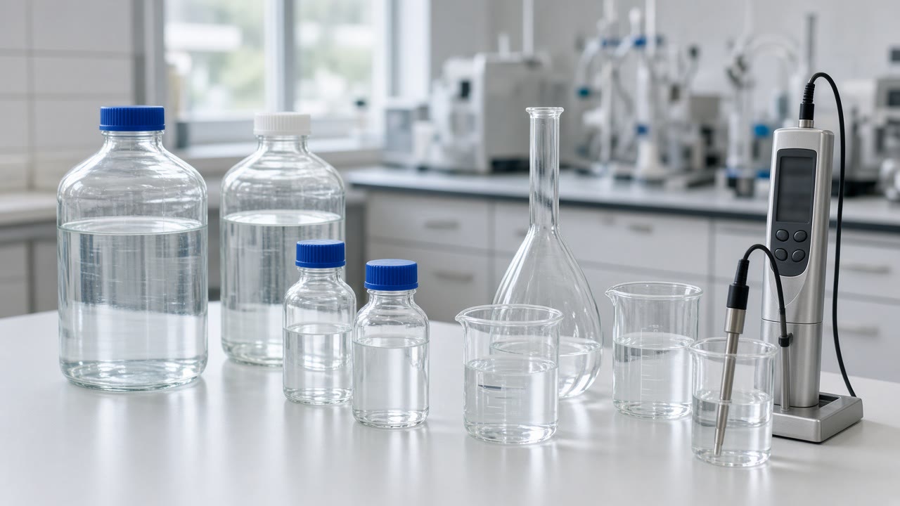 Lab-grade ultra-purified water containers ready for delivery to a Lower Mainland laboratory